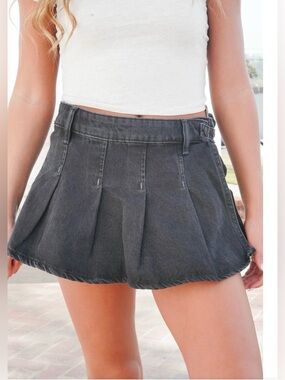We the free Denim mini. skirt.  High-Waist Pleated Women's Denim Skirt
